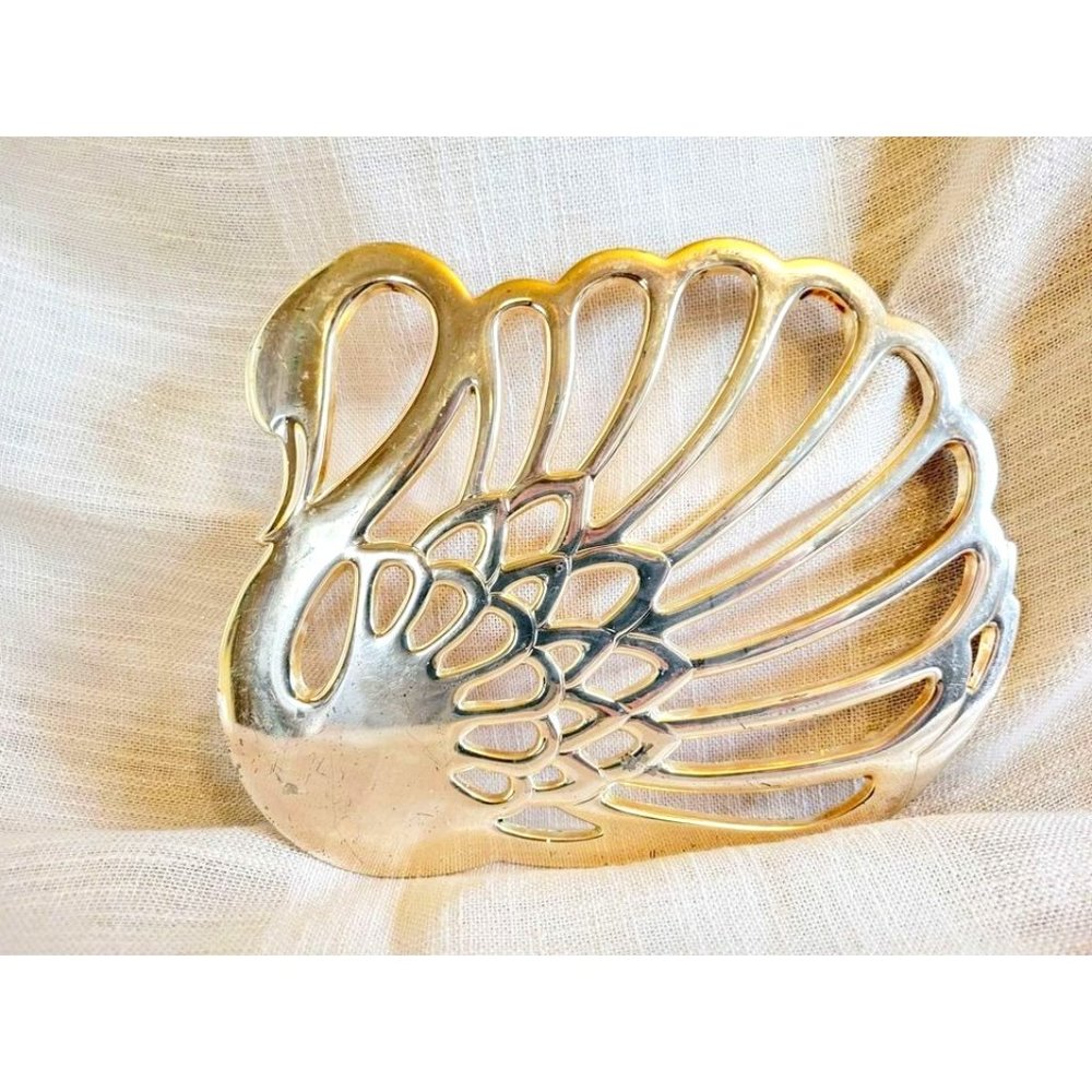 Vintage MCM Brass Swan Trivet - Japan